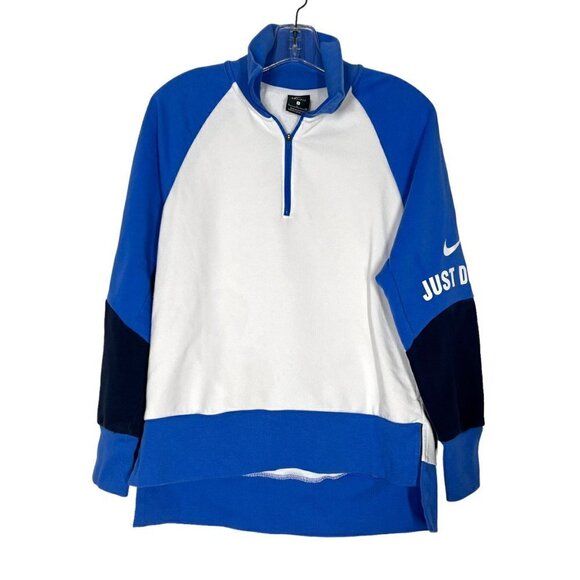 Nike Sweatshirt Blue White Color Block Quarter Zip Just Do It Small - Picture 1 of 6